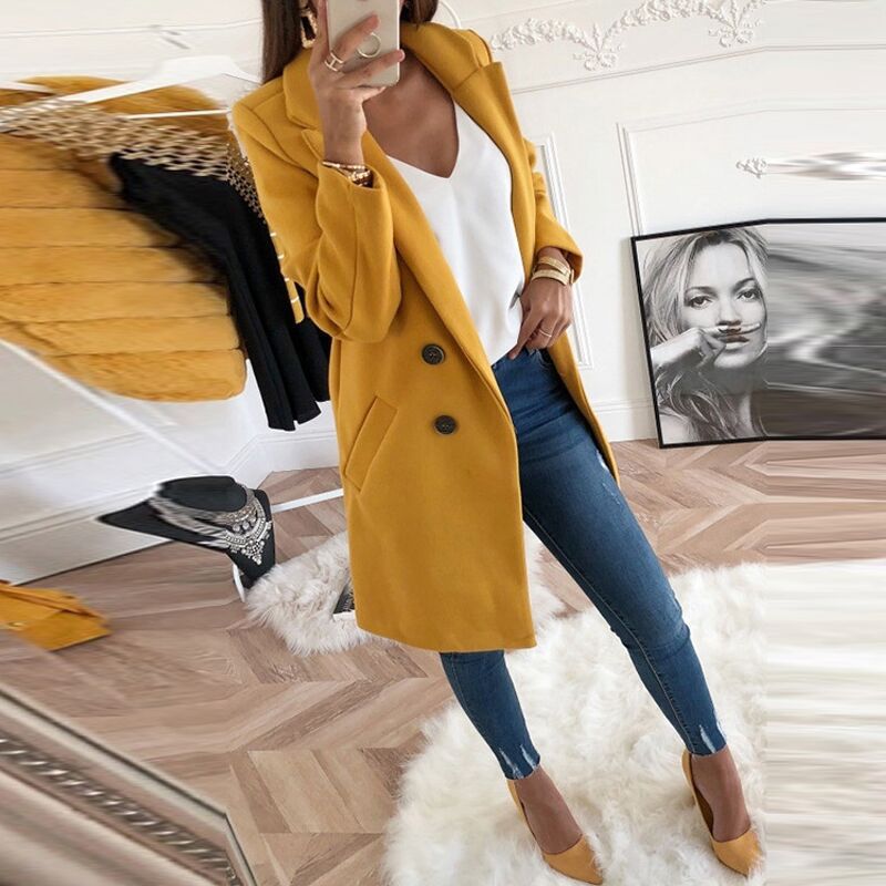 Women's Mid-Length Double-Breasted Wool Coat