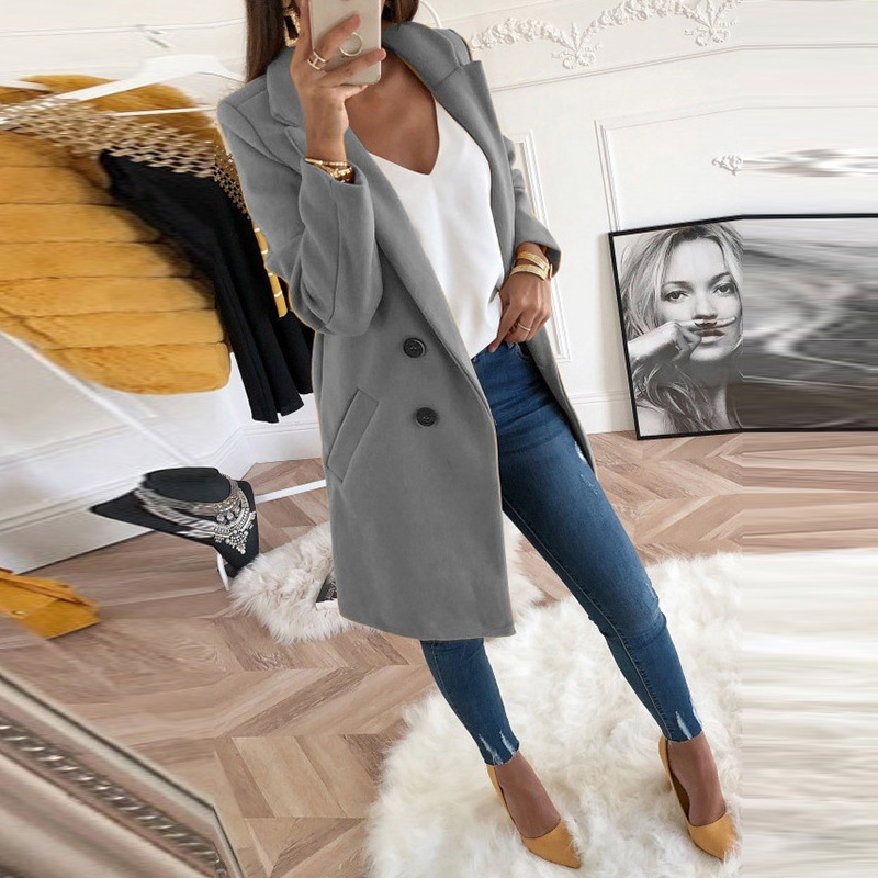Women's Mid-Length Double-Breasted Wool Coat