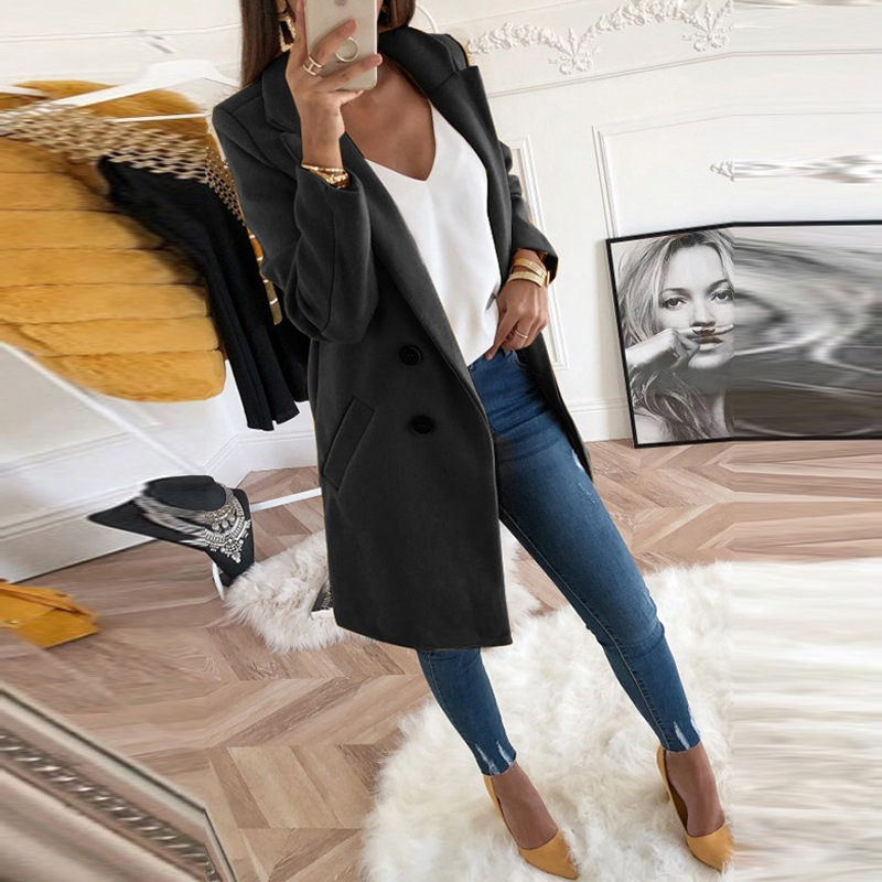 Women's Mid-Length Double-Breasted Wool Coat