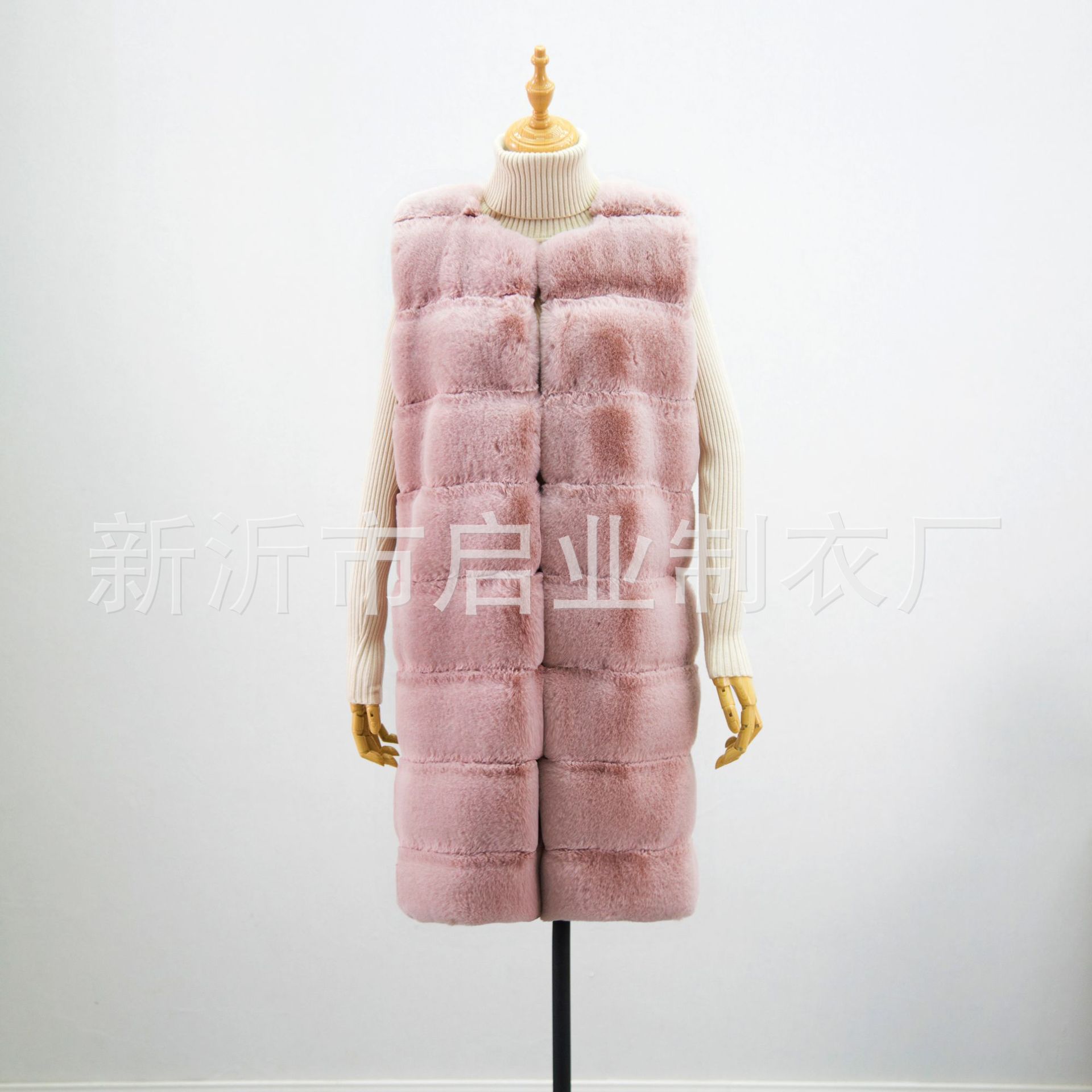 Faux Fur Sleeveless Long Vest Coat Fuzzy Warm Mid-Length