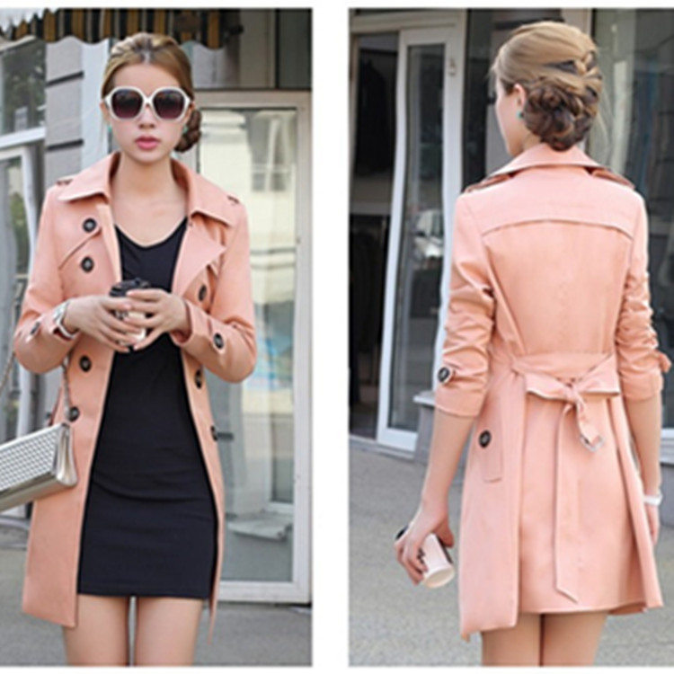 Women's Korean Style Mid-Length Trench Coat Double-Breasted Suit Collar