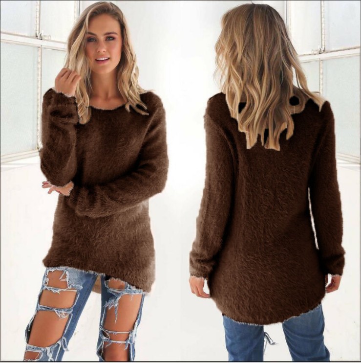 Women's Solid Color Long Sleeve Crewneck Sweater