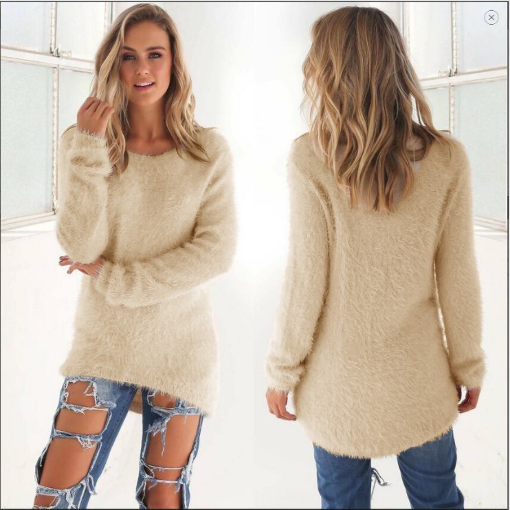 Women's Solid Color Long Sleeve Crewneck Sweater