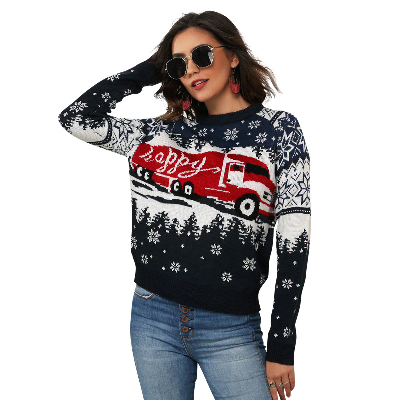 Christmas Snowflake Pullover Sweater Loose Fit Jacquard Knit Top
