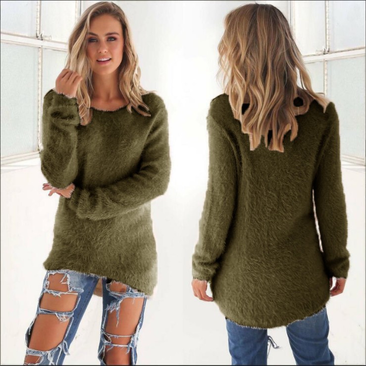 Women's Solid Color Long Sleeve Crewneck Sweater