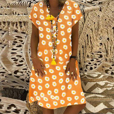 Women's V-Neck Floral Print Dress Short Sleeve Summer