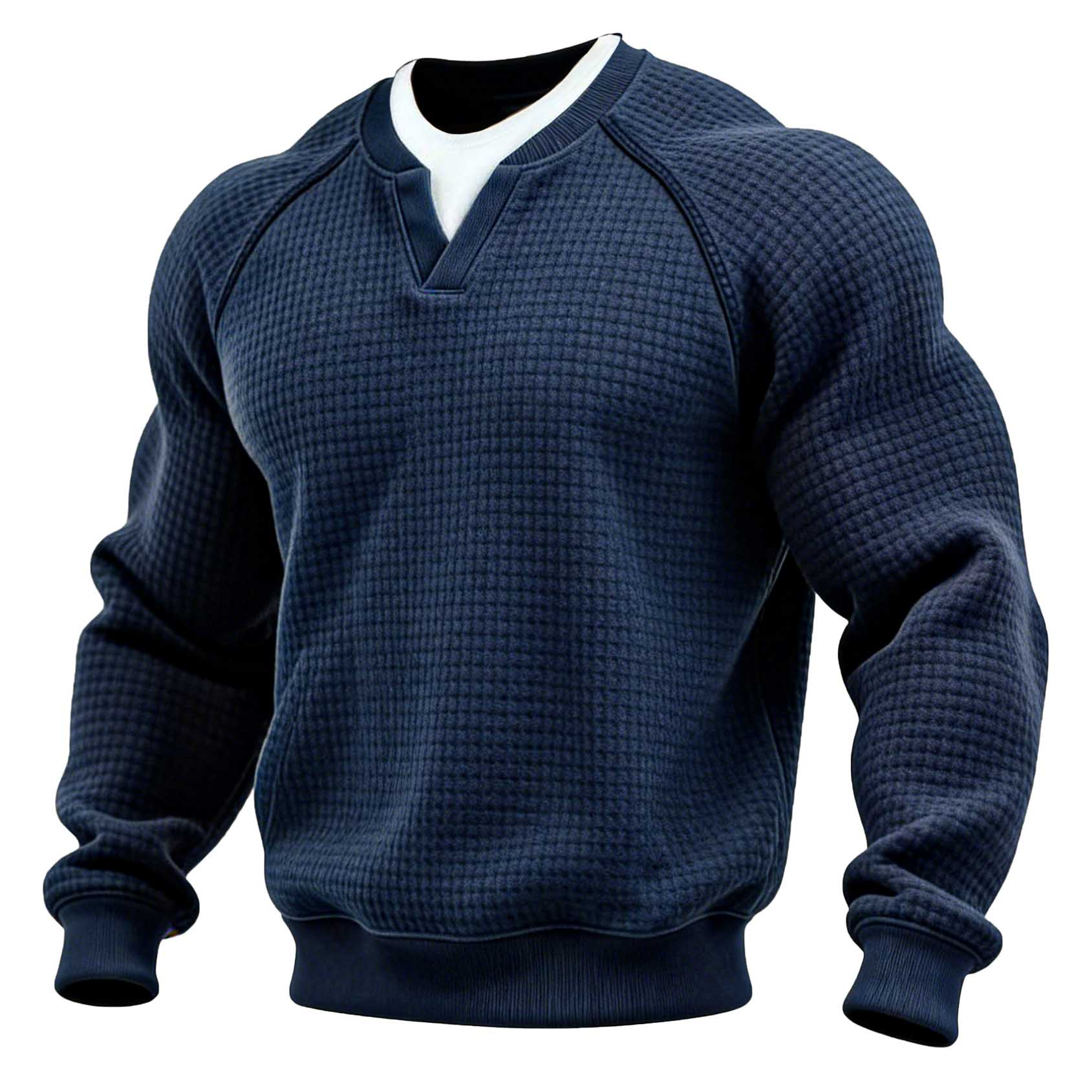 Men's Waffle-Knit Faux Two-Piece V-Neck Sweatshirt