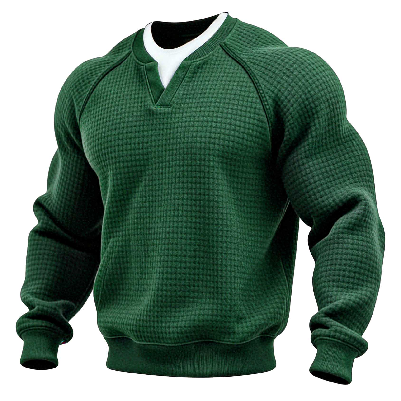 Men's Waffle-Knit Faux Two-Piece V-Neck Sweatshirt