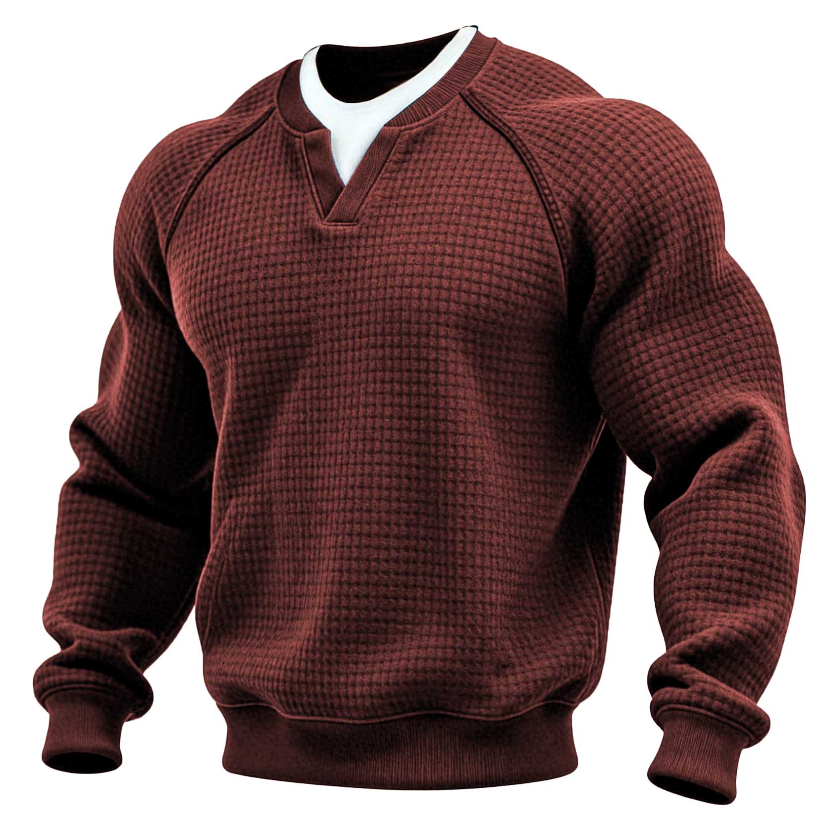 Men's Waffle-Knit Faux Two-Piece V-Neck Sweatshirt