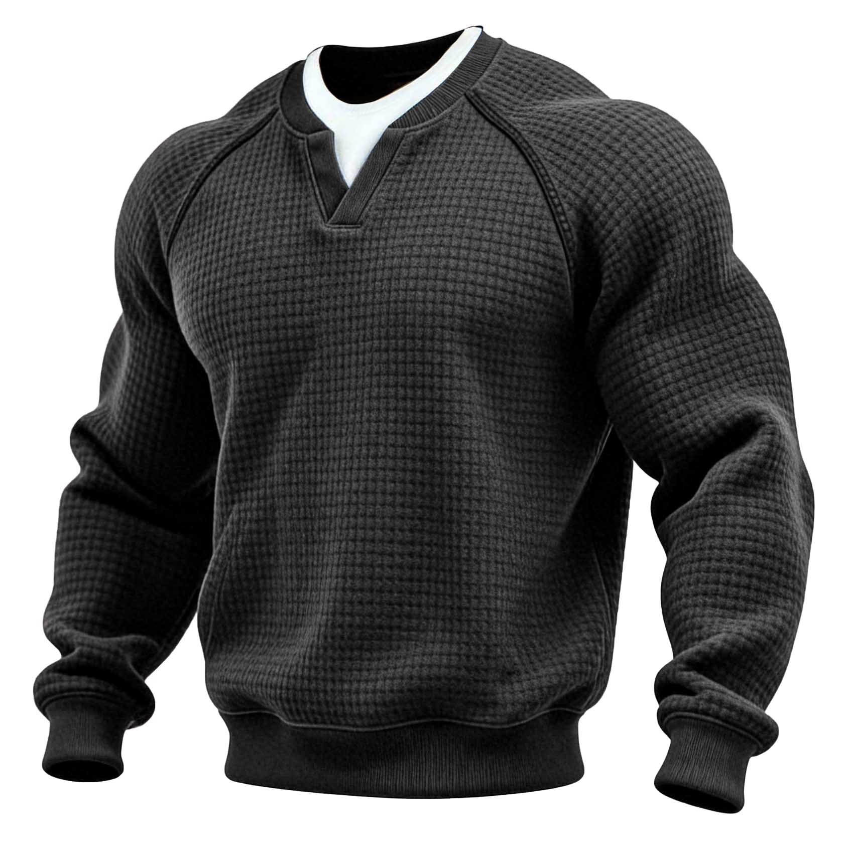 Men's Waffle-Knit Faux Two-Piece V-Neck Sweatshirt
