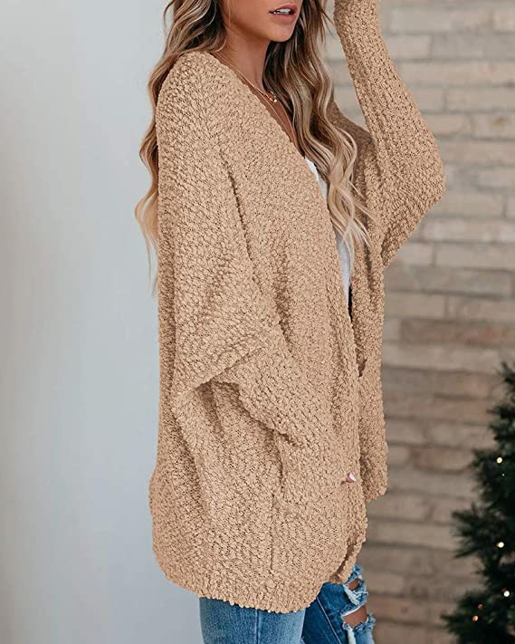 Plus Size Knit Cardigan with Pockets Mid-Length Sweater Coat