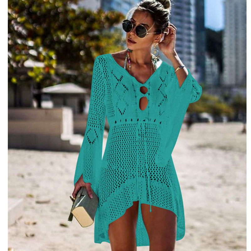 Women's Openwork Knit Flare-Sleeve Midi Dress