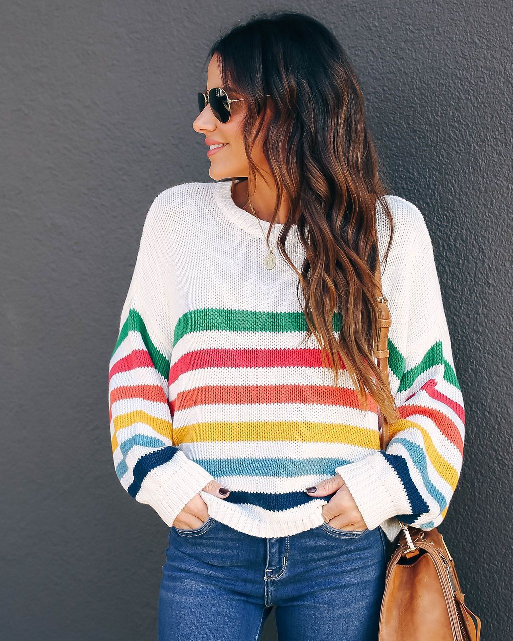 Striped Patchwork Knit Sweater Women's Loose Crewneck Pullover