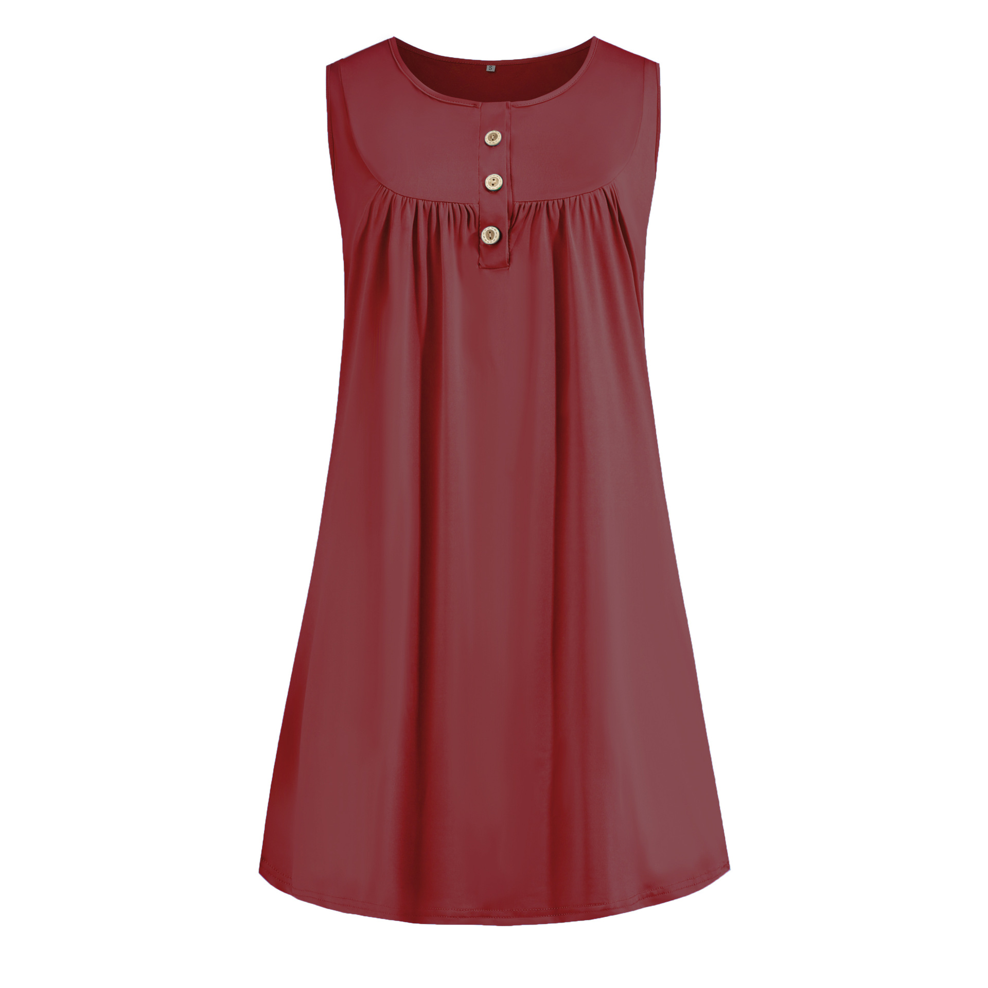 Women's Sleeveless Button Pleated Midi Dress Casual Round Neck