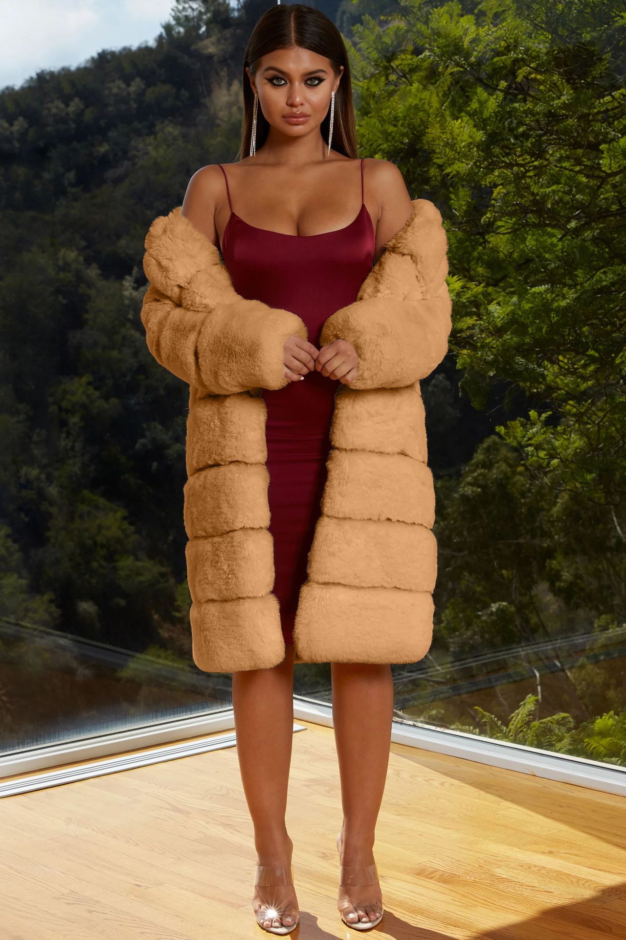 Faux Fur Lined Long Puffer Coat Women's Mid-Length Casual Windbreaker