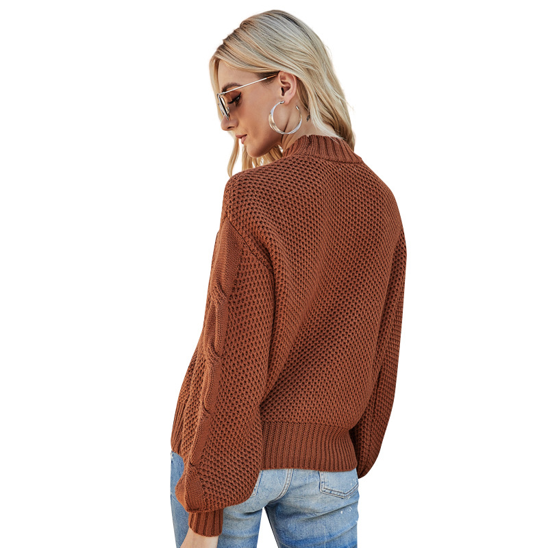 Solid Cable Knit Half Turtleneck Sweater Long Sleeve Pullover
