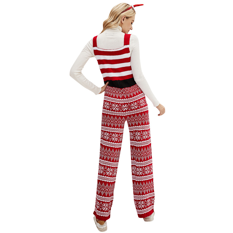 Christmas Snowflake Knit Overalls Loose Straight-Leg Jumpsuit