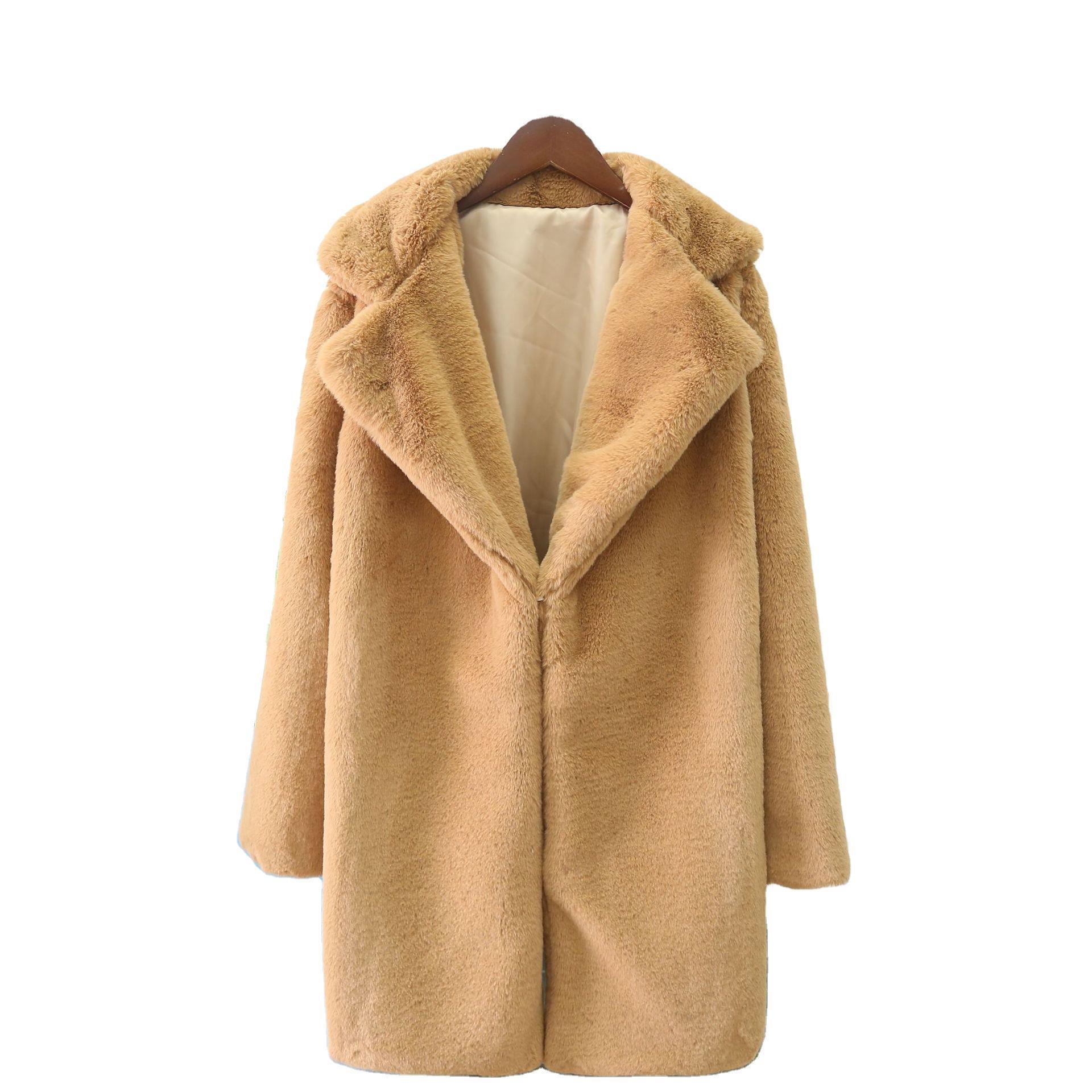 Faux Fur Blazer Coat Colorblock Mid-Length