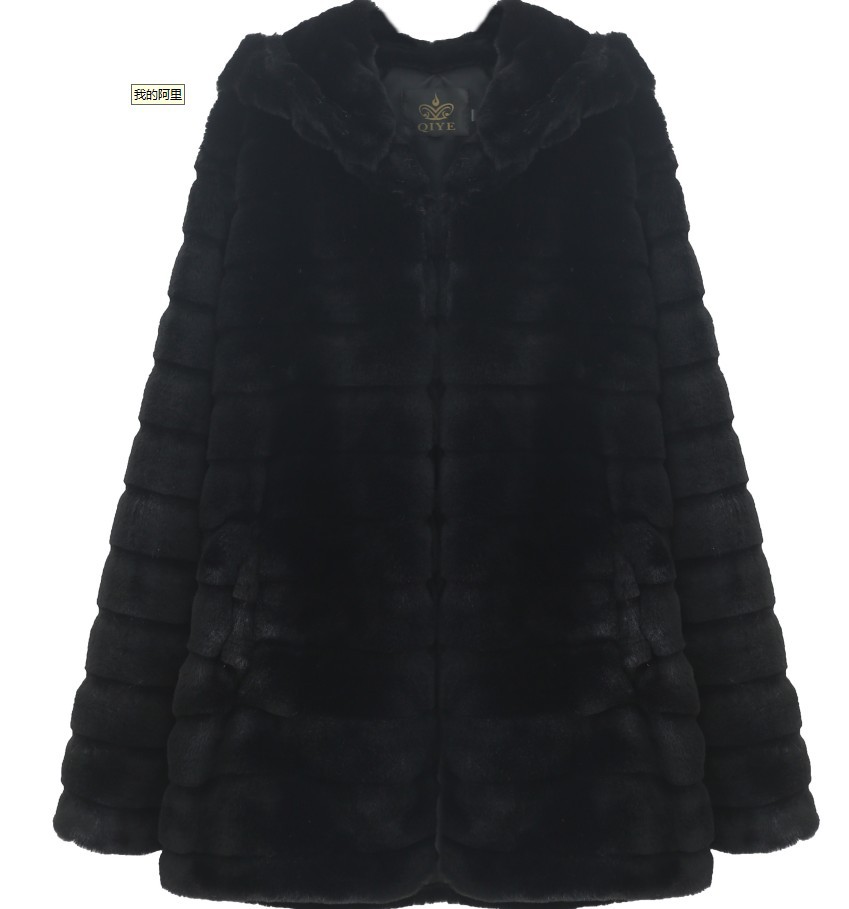 Women's Faux Mink Hooded Long Coat Warm Winter Outerwear