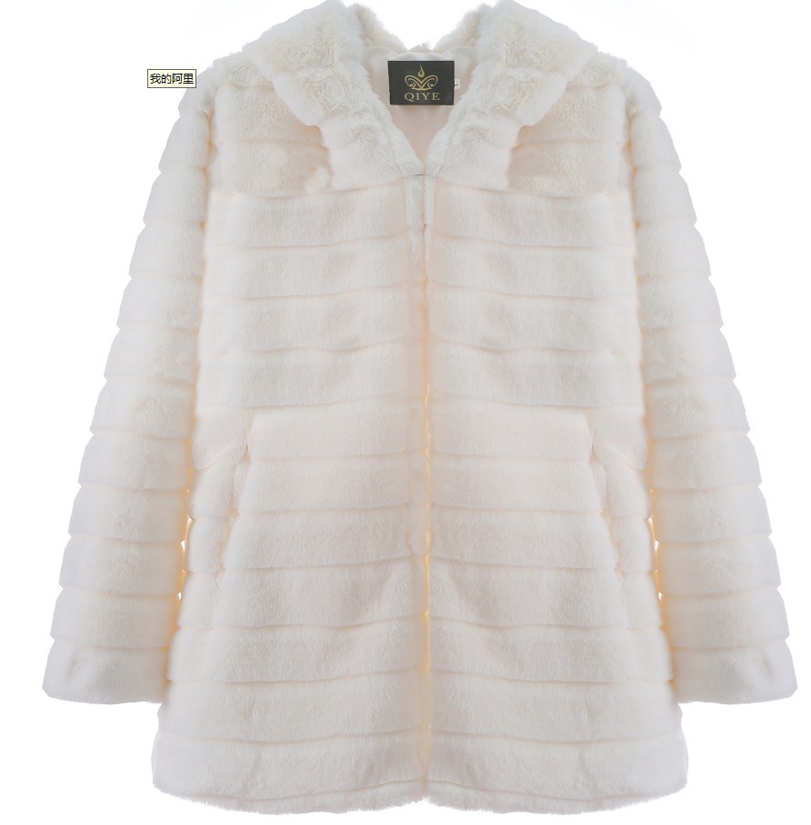 Women's Faux Mink Hooded Long Coat Warm Winter Outerwear