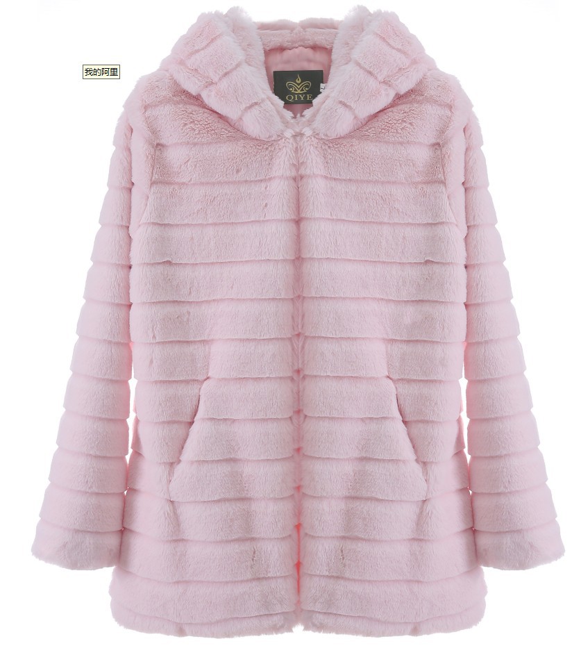 Women's Faux Mink Hooded Long Coat Warm Winter Outerwear