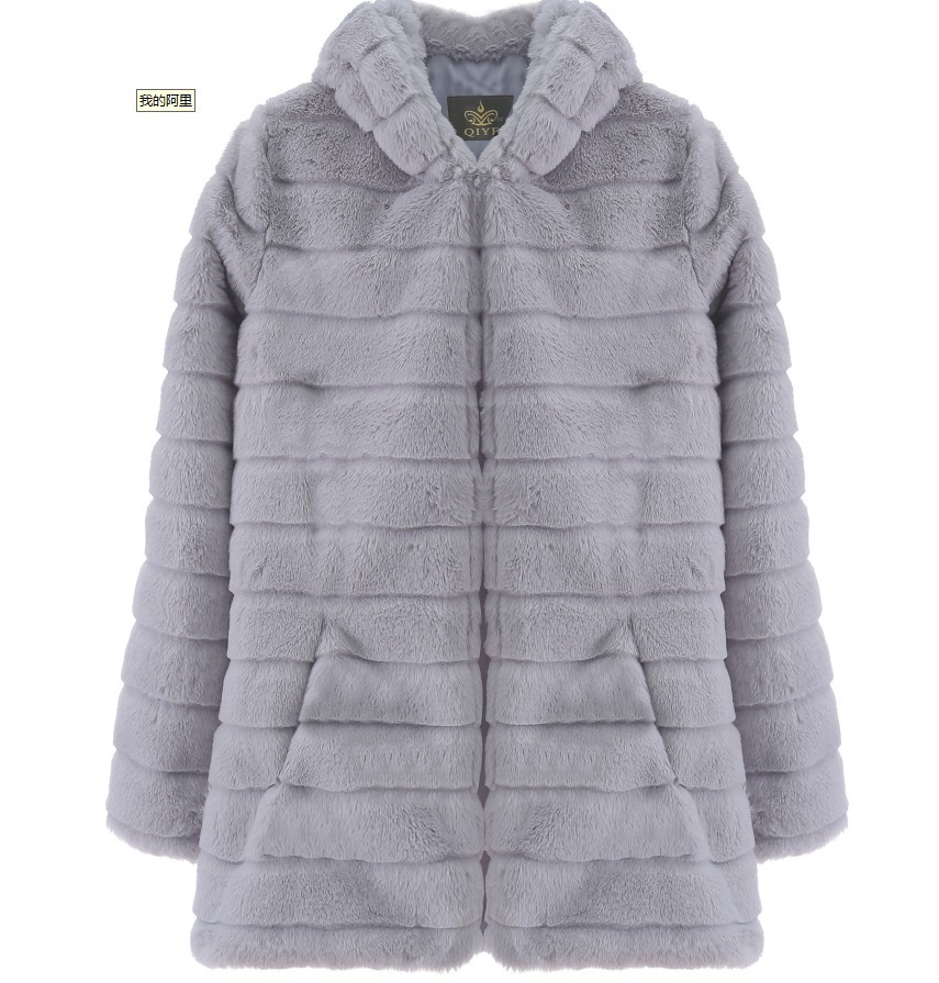 Women's Faux Mink Hooded Long Coat Warm Winter Outerwear