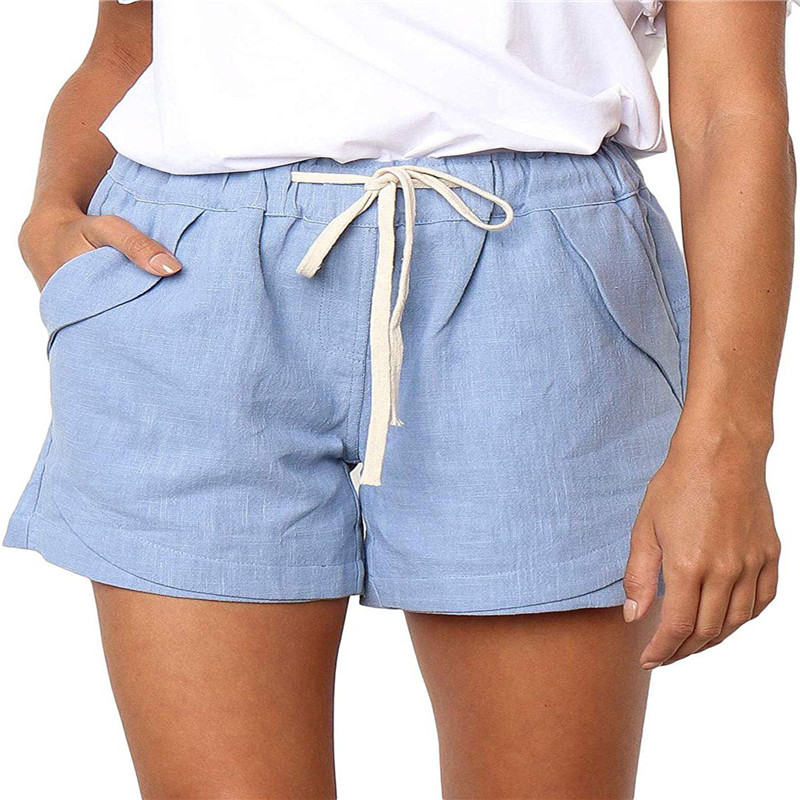 Women's Cotton-Linen Drawstring Shorts Casual Beach