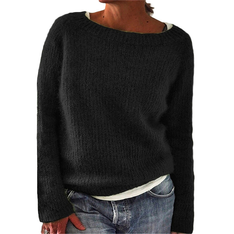 Women's Solid Crewneck Knit Sweater Slim Fit Pullover