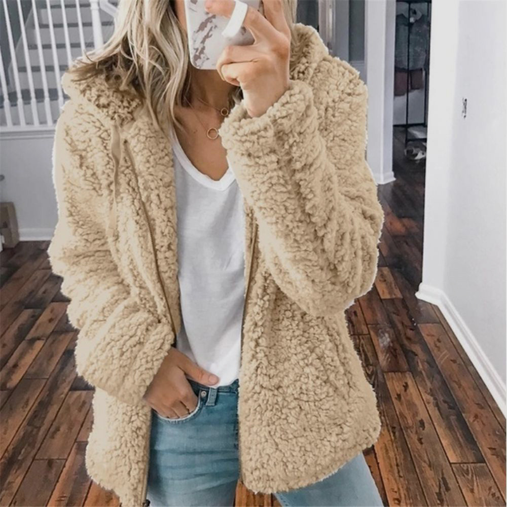 Hooded Wool-Blend Fleece Fall Winter Jacket for Women
