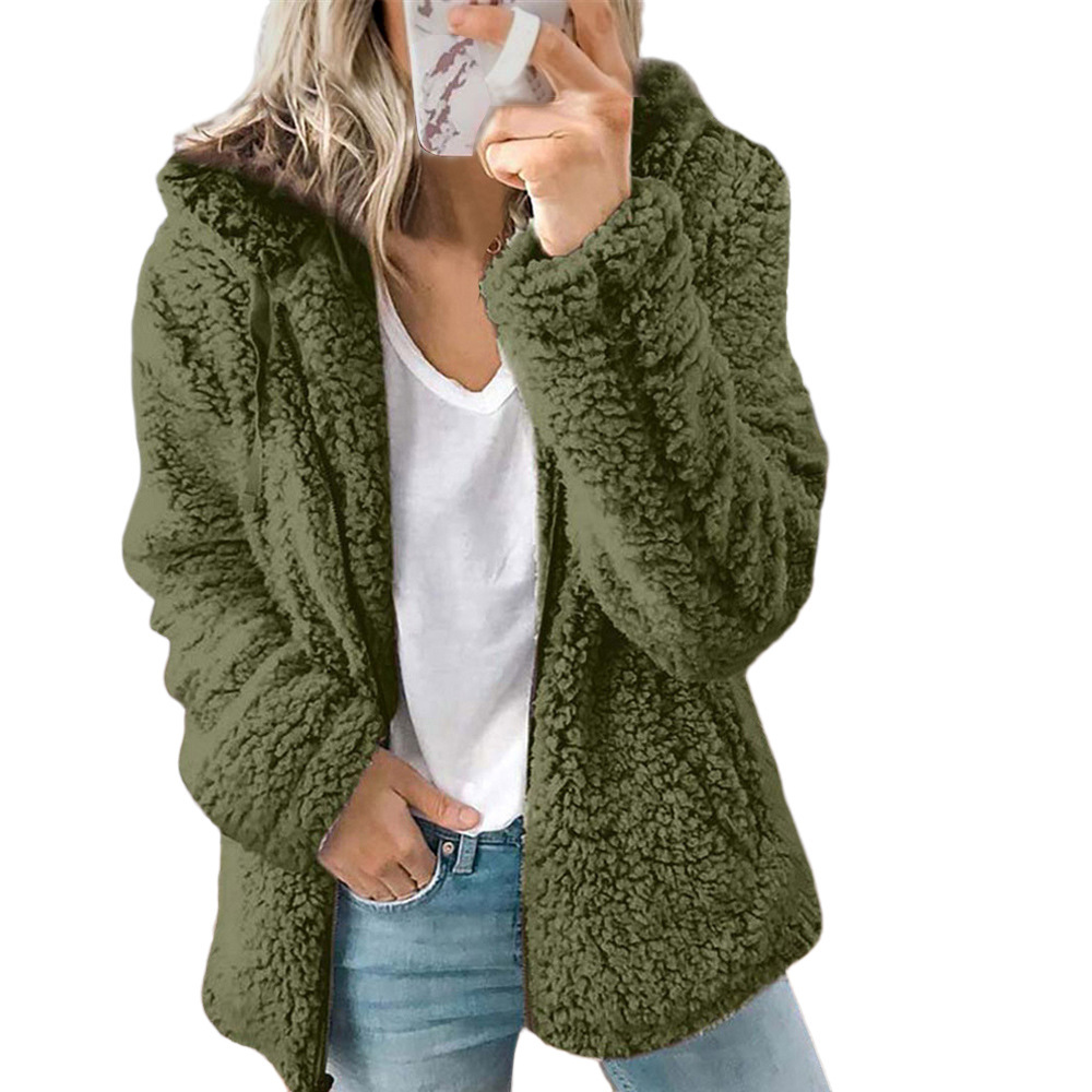 Women's Hooded Faux Wool Fleece Jacket