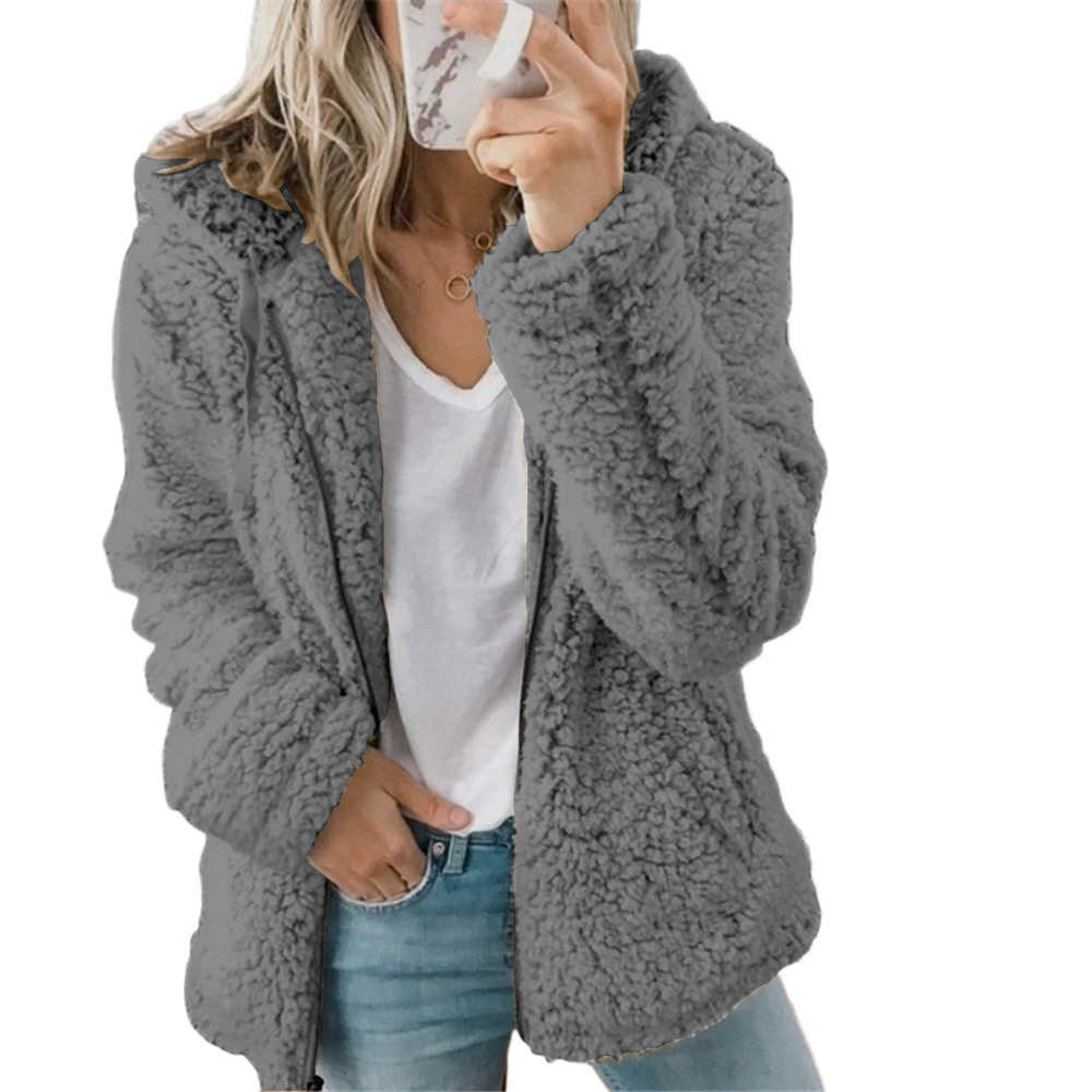 Women's Hooded Faux Wool Fleece Jacket