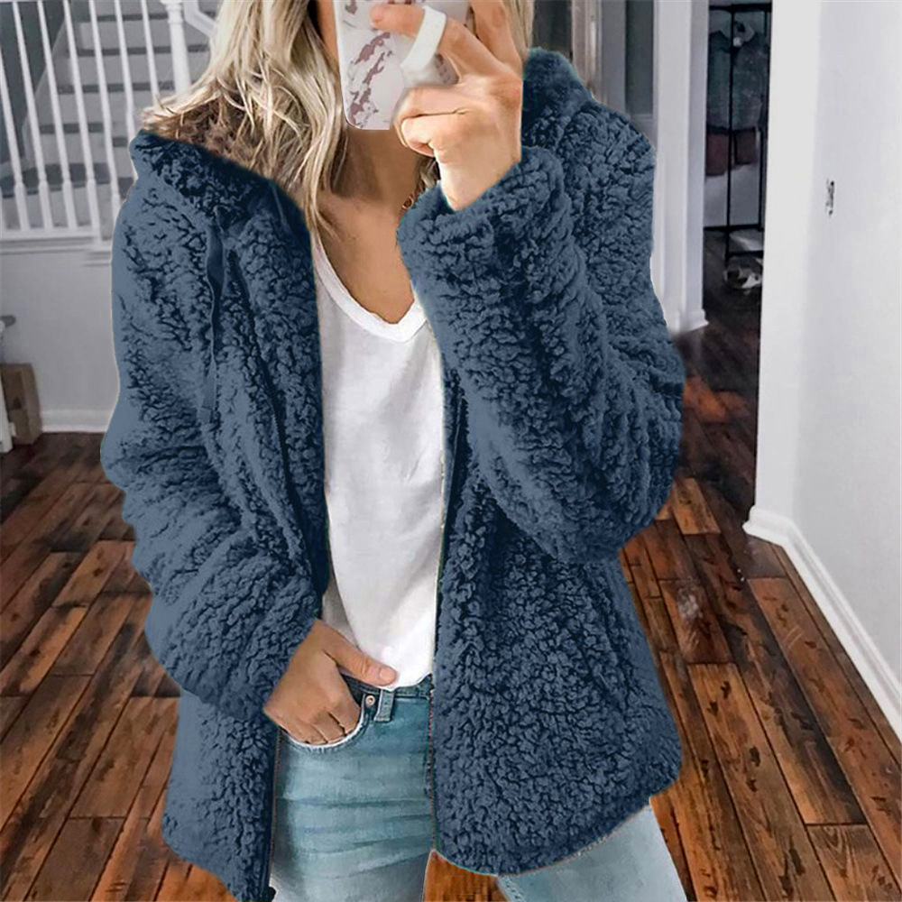 Women's Hooded Wool-Blend Fleece Fall Winter Jacket