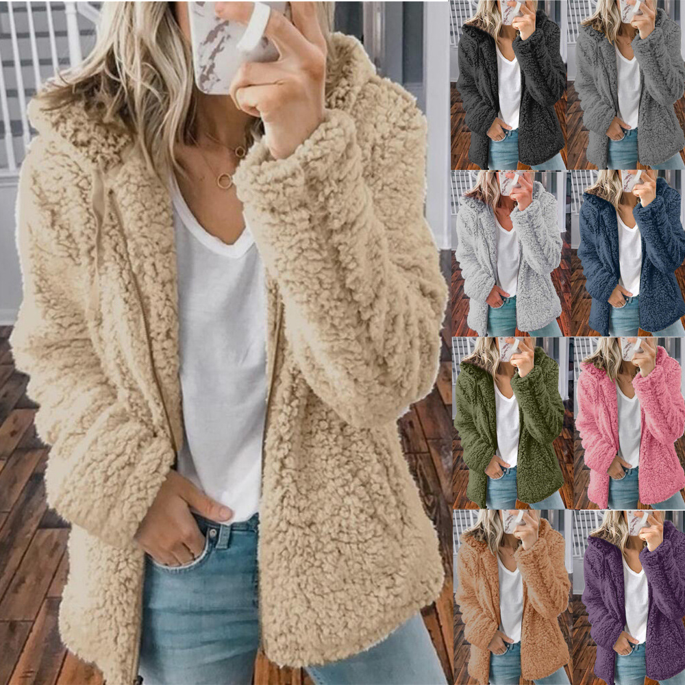 Women's Hooded Wool-Blend Fleece Fall Winter Jacket