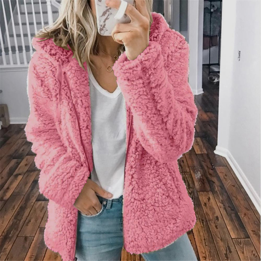 Hooded Wool-Blend Fleece Fall Winter Jacket for Women