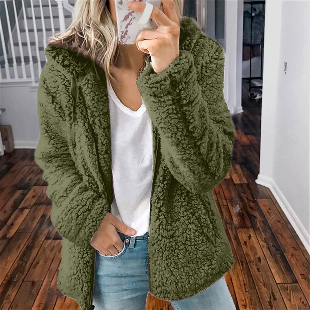 Hooded Wool-Blend Fleece Fall Winter Jacket for Women