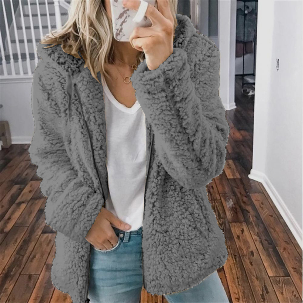 Hooded Wool-Blend Fleece Fall Winter Jacket for Women