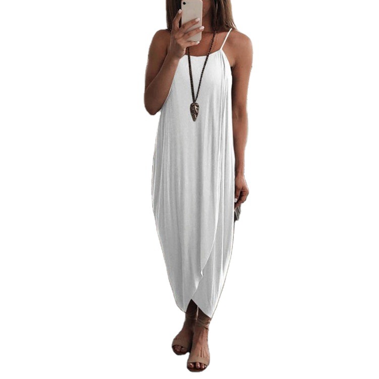 Women's Knit Loose Irregular Dress Sleeveless High Waist U-Neck Blue