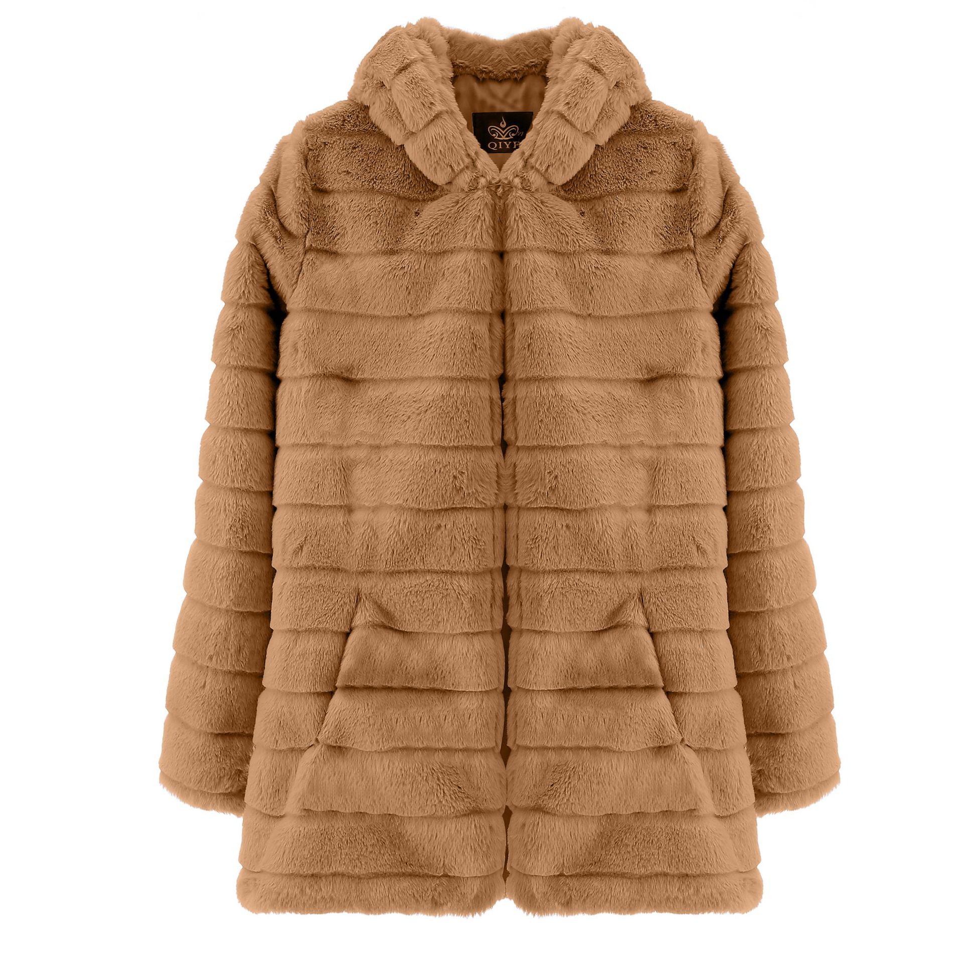 Women's Faux Mink Hooded Long Coat Warm Winter Outerwear