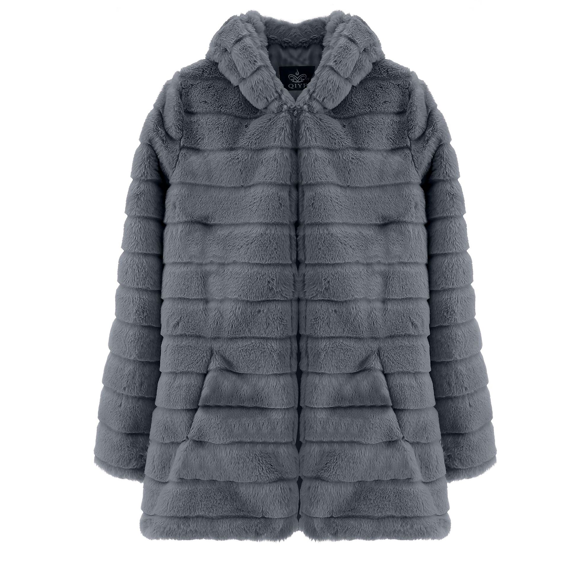 Women's Faux Mink Hooded Long Coat Warm Winter Outerwear