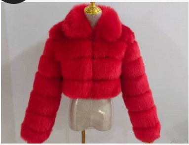 Faux Fur Cropped Jacket with Collar and Long Sleeves