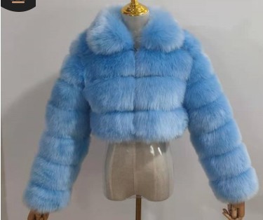 Faux Fur Cropped Jacket with Collar and Long Sleeves