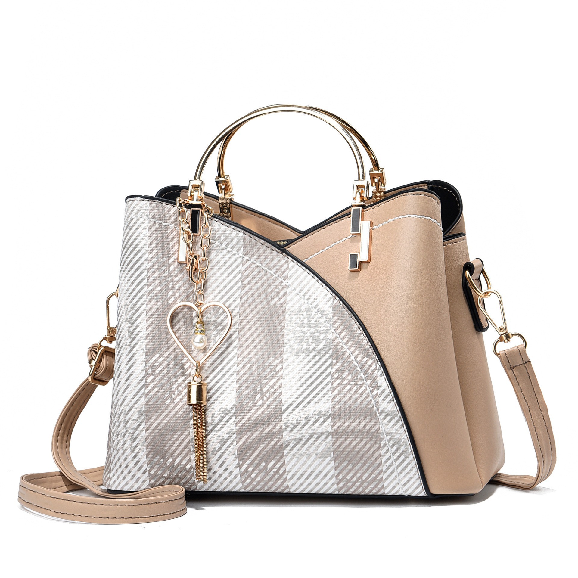 Color-Block Satchel with Heart Tassel Charm