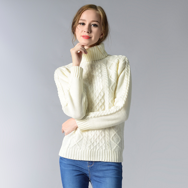 Women's Turtleneck Cable Knit Long Sleeve Sweater