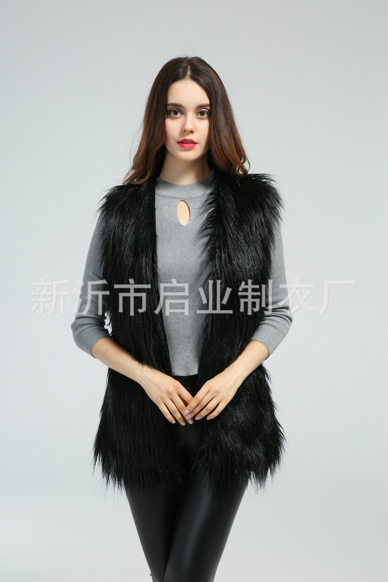 Faux Fur Vest Sleeveless Collarless Mid-Length 7 Colors