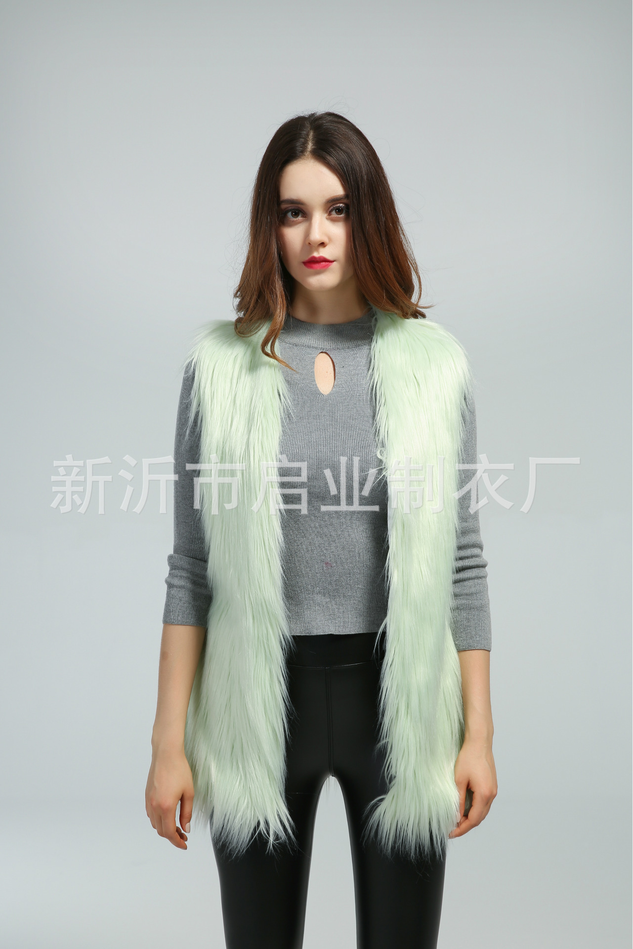 Faux Fur Vest Sleeveless Collarless Mid-Length 7 Colors