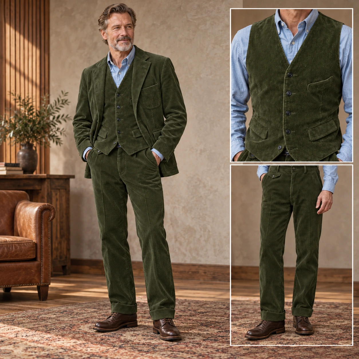 Men's Corduroy Suit Blazer Casual Loose Fit Jacket