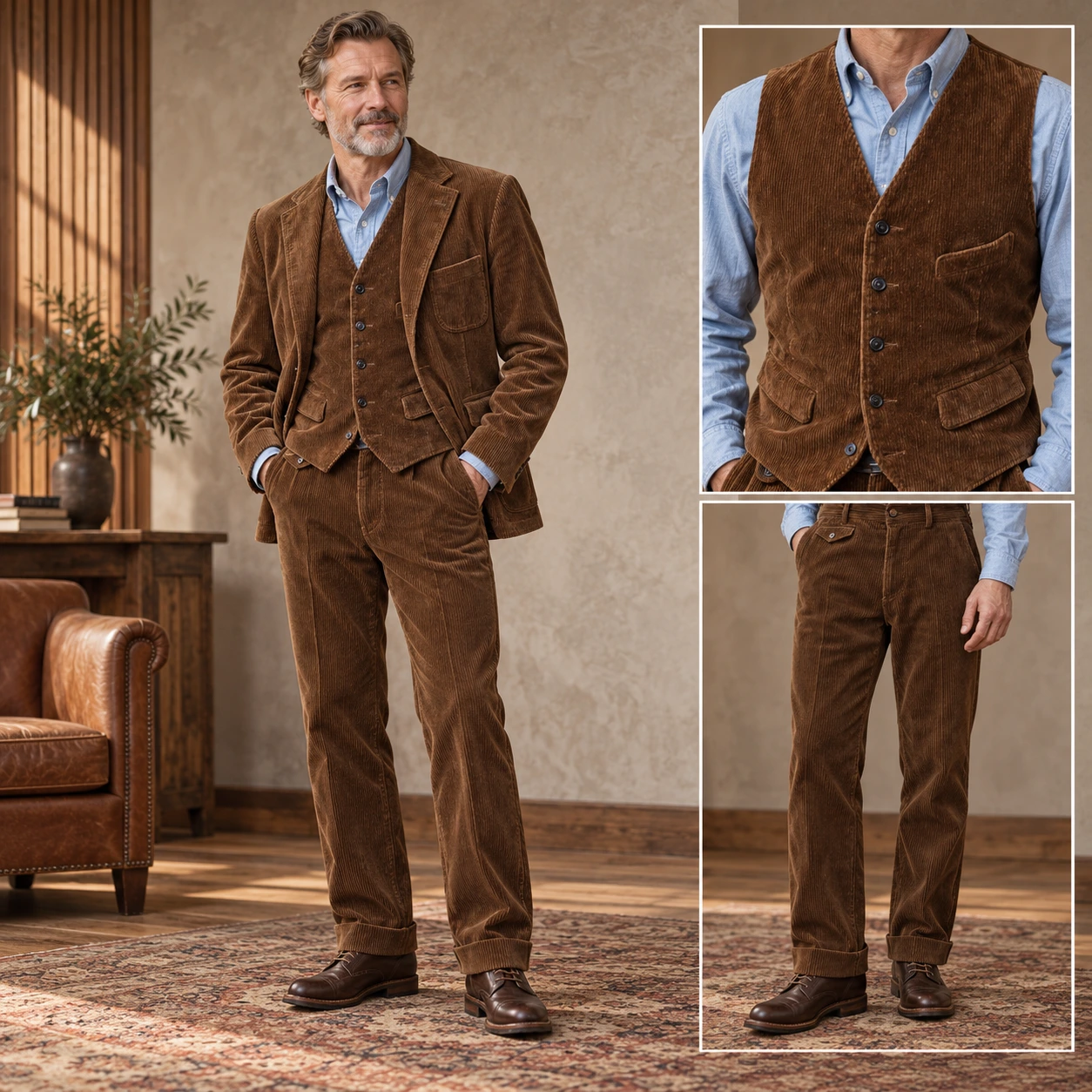 Men's Corduroy Suit Blazer Casual Loose Fit Jacket