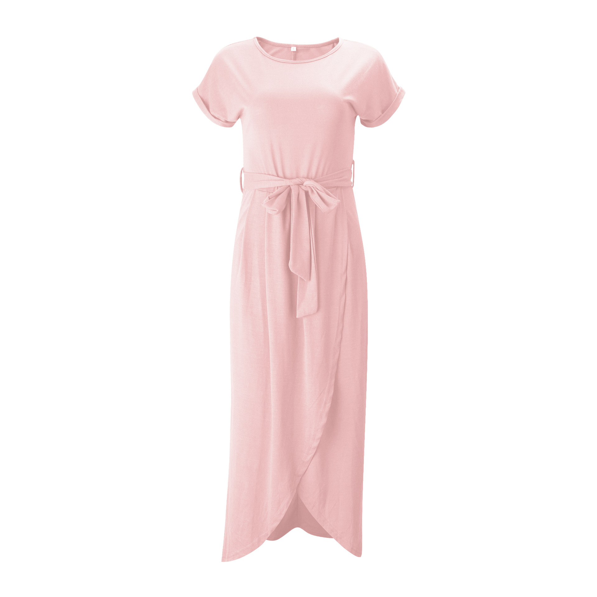 Women's Solid Color Pleated Short Sleeve Round Neck Irregular Dress