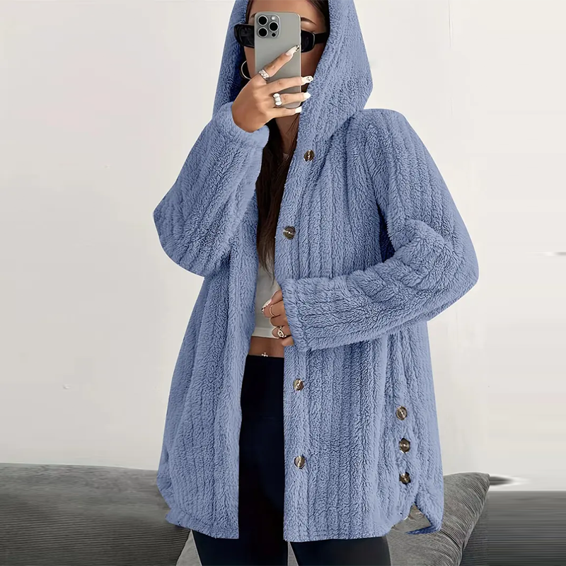Women’s Lightweight Plush Hooded Jacket, Warm Mid-Length Teddy Bear Cardigan 🧸🧥