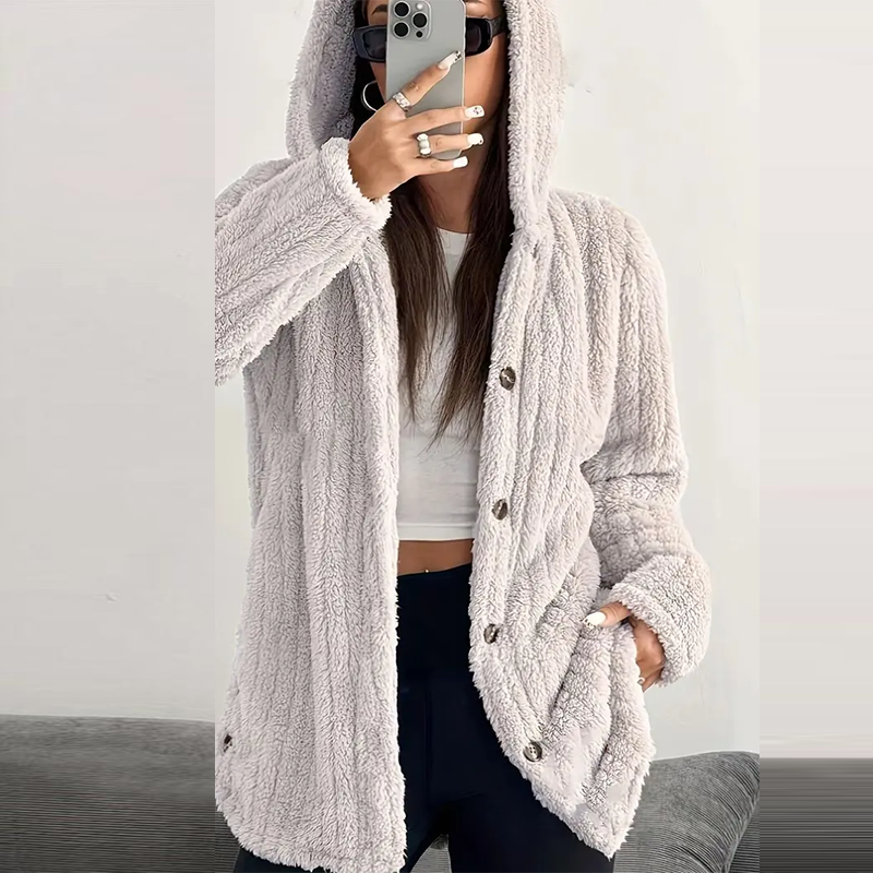 Women’s Lightweight Plush Hooded Jacket, Warm Mid-Length Teddy Bear Cardigan 🧸🧥